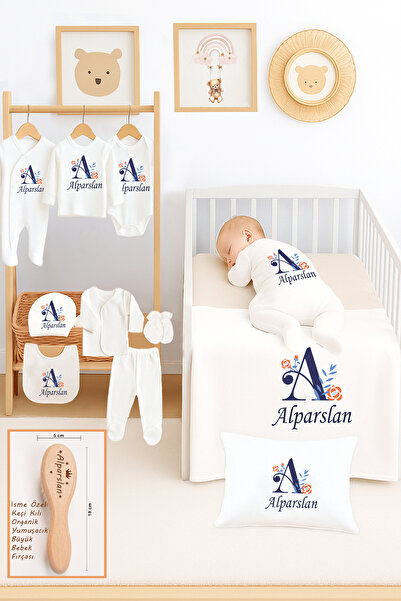 Sitilin Erkek Bebek %100 Pamuk Organik İsim Baskılı Yenidoğan Hastane Çıkışı ...