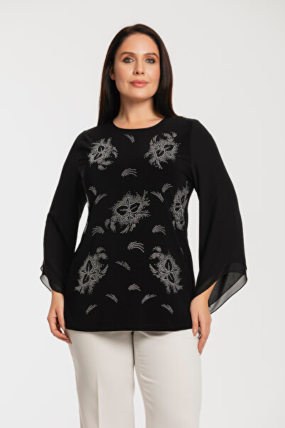 MİYORO Large Size Women's Blouse with Sprinkled Stone Motifs