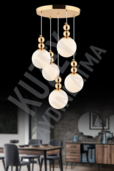 KUZEY AYDINLATMA ŞİMAL 5 Lİ GOLD GLOP CAMLI MODERN ŞIK KLASİK AVİZE AYDINLATMA