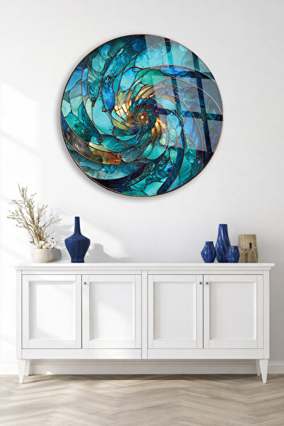 TAULART Abstract Turquoise Spiral Pattern Modern Unbreakable Glass Painting