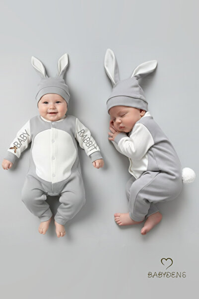 BABYDEN'S Baby Rabbit Romper Hat Set 100% Cotton with Snap Fasteners, Adjusta...