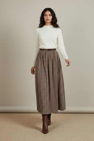 Soul Women's Plaid Skirt with Belt Detail 32418