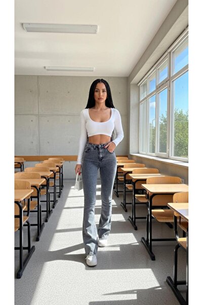 comfort jeans Loya Füme Flared L Stretch Fabric Flexible High Waist Trousers ...