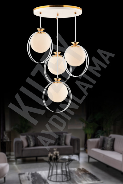 KUZEY AYDINLATMA BUSE 4 LÜ BEYAZ GLOP CAMLI MODERN ŞIK AVİZE AYDINLATMA