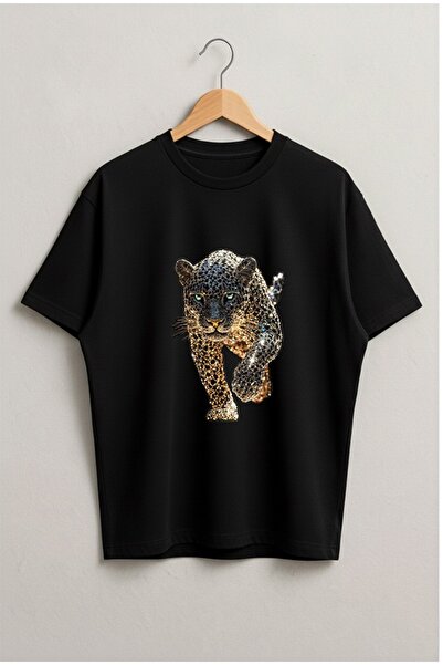 LORVEX Gold Jaguar Printed Oversized Unisex Cotton Tshirt - T-Shirt