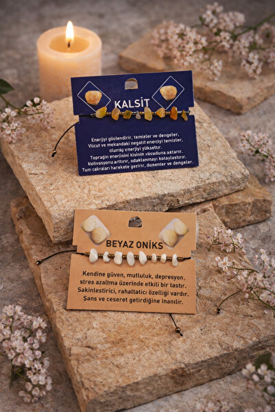 seymenbıçakçılık Calcite & White Onyx Natural Stone Bracelet Set |   Handmade...