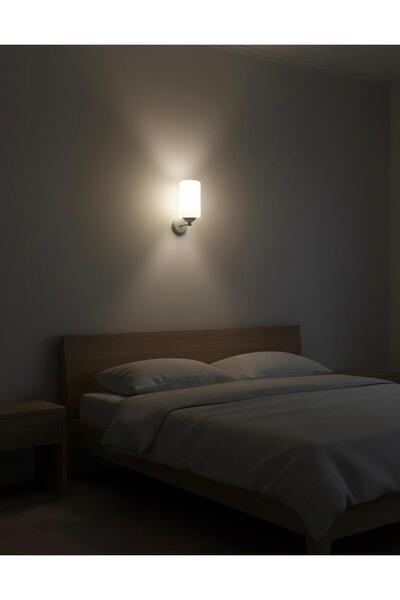 BİAVİZE White Glazed Gray Chrome Modern Wall Sconce