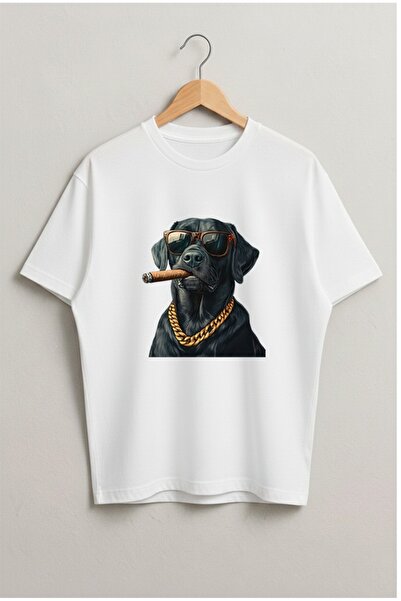 LORVEX Black Dog with Glasses Printed Oversized Unisex Cotton Tshirt - T-Shirt