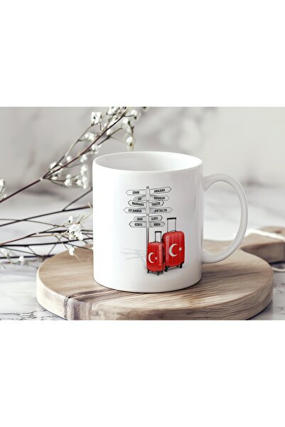 Beramussa Türkiye Şehirleri Direction Sign and Suitcase Design Mug Cup – Trav...