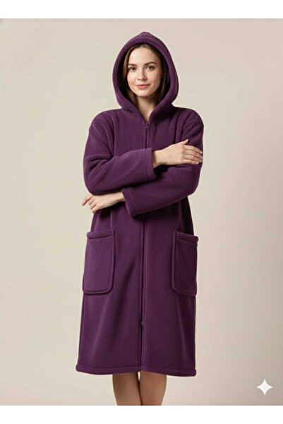 MOONSAND Wellsoft Fermuarlı Kapüşonlu Uzun Polar Hırka Unisex Oversize ( Ev V...