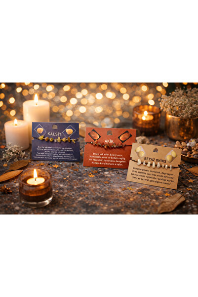 seymenbıçakçılık Natural Stone Bracelet Set |   Calcite – Agate – White Onyx ...