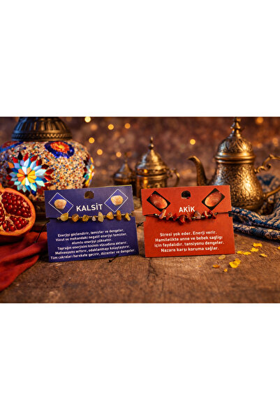 seymenbıçakçılık Natural Stone Agate & Calcite Bracelet – Energy Balancing, S...