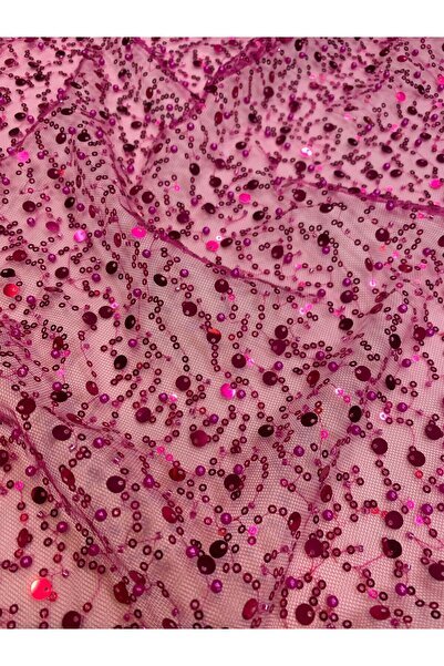 Yiğit Kumaş Țesătură din tul fuchsia cu paiete și perle