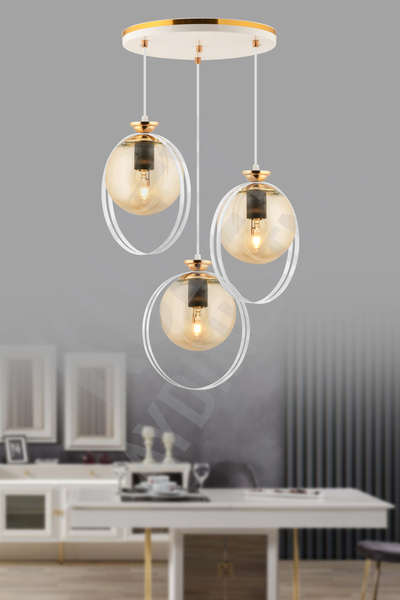 KUZEY AYDINLATMA BUSE 3 LÜ BAL GLOP CAMLI MODERN ŞIK KLASİL AVİZE AYDINLATMA