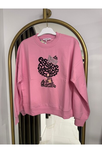 LOCO LOCO Fată 7855 Harf pisică cu imprimeu 2 Thread Sweat