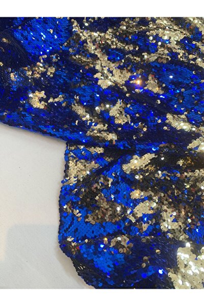 Yiğit Kumaş Blue Gold Double Sided Sequin Fabric