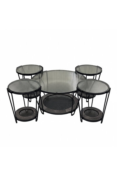 Generic Elite 5-Piece Nesting Coffee & Service Table Set – Tempered Glass Top