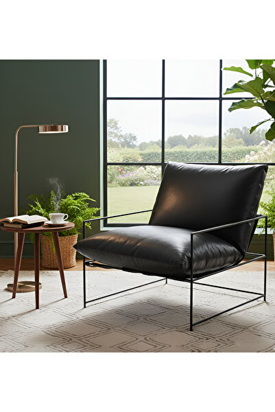 SLLER Modern Deri Berjer - Taba Tekli Koltuk - İskandinav Tasarım Metal Ayakl...