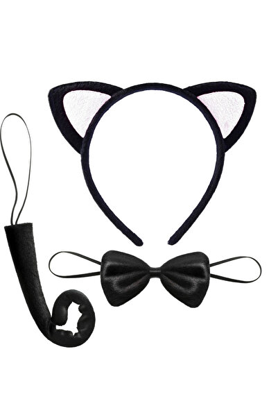 Twin Store Cute Cat Costume Set Ear Bow Tie Tail White Color