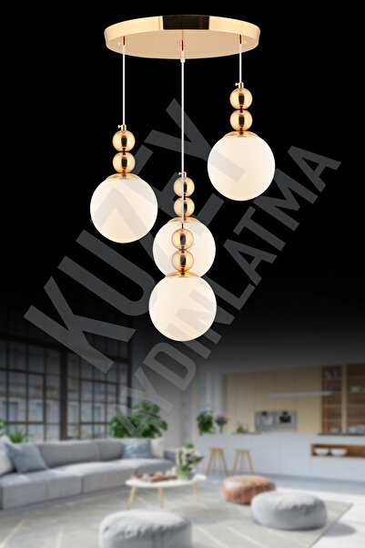 KUZEY AYDINLATMA ŞİMAL 4 LÜ GOLD GLOP CAMLI MODERN ŞIK AVİZE AYDINLATMA