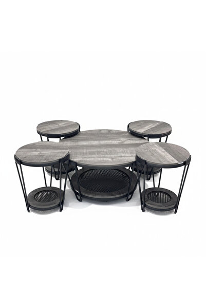 Generic English: 5-Piece Wooden Nesting Coffee Table Set – Charcoal Gray Indu...