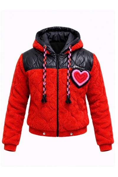 SHOPMOYN MOYN CROCHET HEART DETAIL PUFFER JACKET