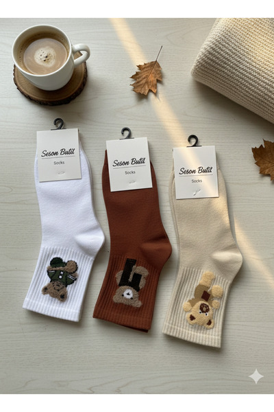 SESON BUTİK 3 lü Ayıcıklı Tedili Çorap