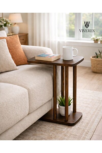 ostende C Tipi Masif Ahşap Yan Sehpa Ceviz Rengi Salon Yatak Odası Komodin Ko...