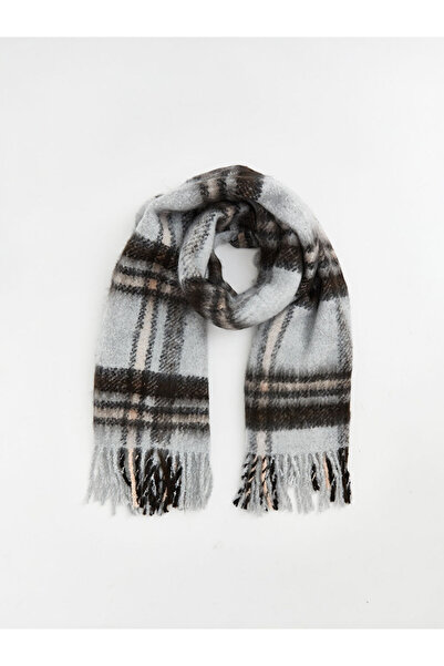 LC Waikiki Shining Choices Tassel Detailed Checkered Textured Women's Scarf f...