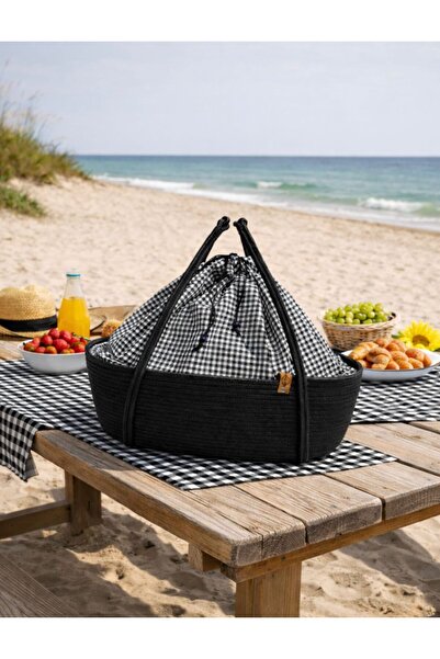 NuaCraft سلة نزهة مصنوعة يدويًا من الخيزران - نسيج طبيعي من الخيزران، سعة كبي...