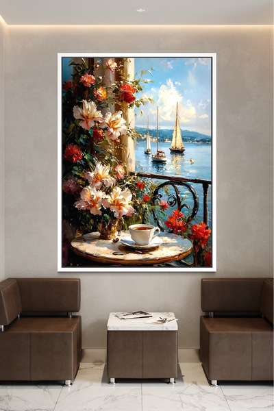 ARTAN GALLERY İtalyan Kadife Çerçeveli Manzara Tablo | Deniz & Yelkenli | Bal...