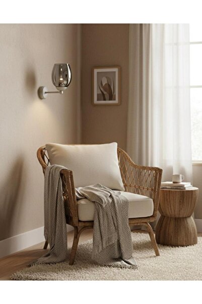 BİAVİZE شمعدان حائط حديث من الزجاج البيضاوي المدخن باللون الرمادي والكروم