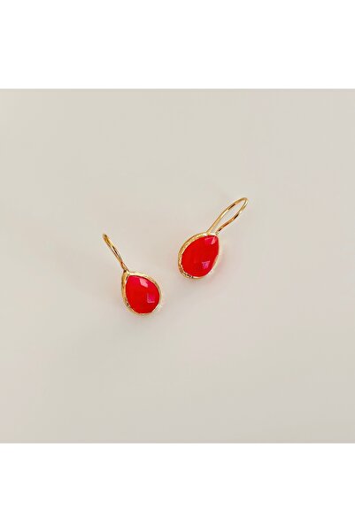 Vesce Atelier Coral Red Natural Stone Drop Earrings