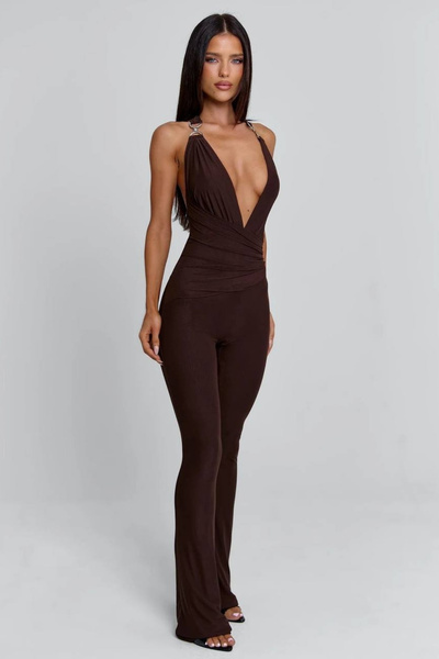 Love Fab Halter Neck Double-Breasted Waist Detail Low Back Jumpsuit
