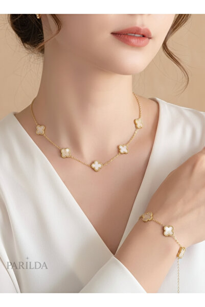Parılda Yonca Model Kadın (Kolye & Bileklik) Seti - 316L Paslanmaz Çelik