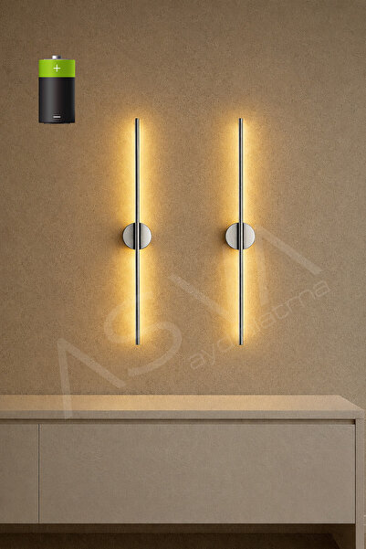 asva aydınlatma 2 Li 70 cm Ortadan Taslı Pilli Aplik Günışığı Led Krom Kasa P...