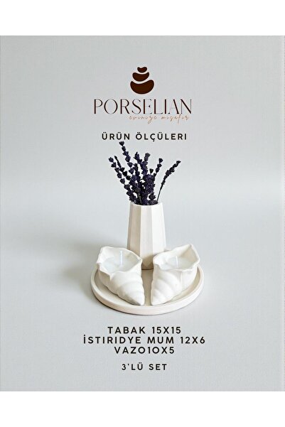 Porselian 2'li Dekoratif Beton Set - İstiridye Mum, Sahil Esintili Minimalist...