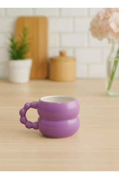 İZart Beaded Handle Layered Purple Mug with White Details Inside Completely H...