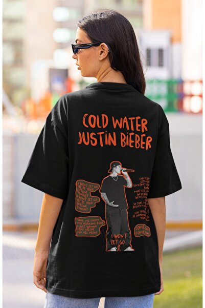 SEVBANO Cold Water Justin Bieber Tricou unisex supradimensionat cu imprimeu p...