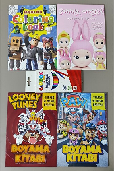 ada çanta kırtasiye 4 adet stickerli boyama kitabı ve 12'li kuru boya kalemi ...
