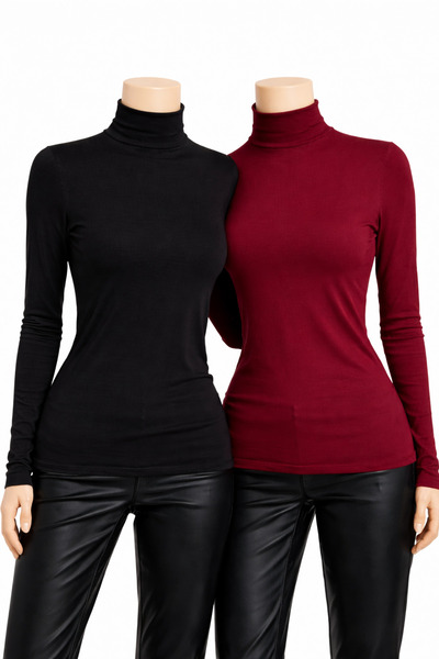 belpa Women's Black Burgundy Long Sleeve 2-Piece Bodysuit