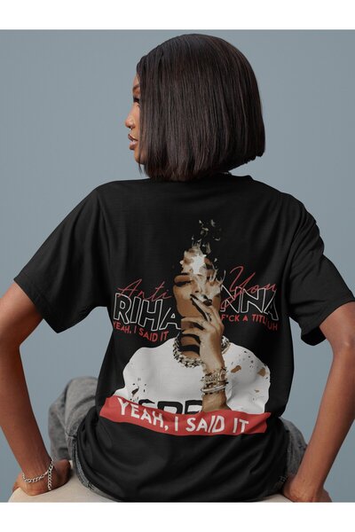 SEVBANO Σχεδιασμός Rihanna με στάμπα στην πλάτη, Unisex Oversize T-shirt τραγ...