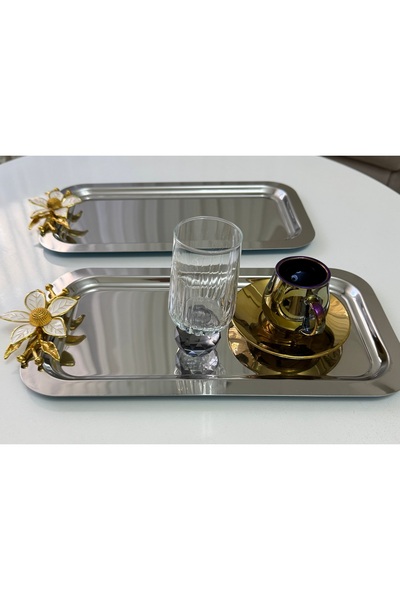 SEVA ÇELİK 2 Stainless Steel Large Rectangular Large Floral Tray