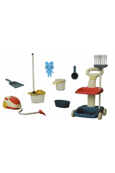 Premium مجموعة تنظيف للأطفال باللون الأزرق والأحمر والأبيض، تتضمن ممسحة وفرشا...