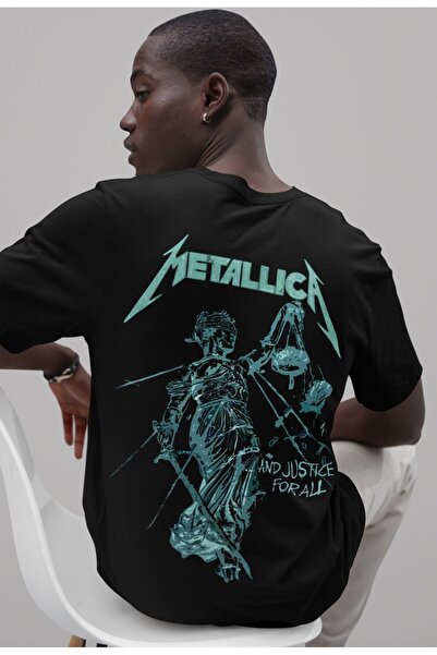 SEVBANO Tricou unisex supradimensionat cu imprimeu pe spate Metallica Rock Metal
