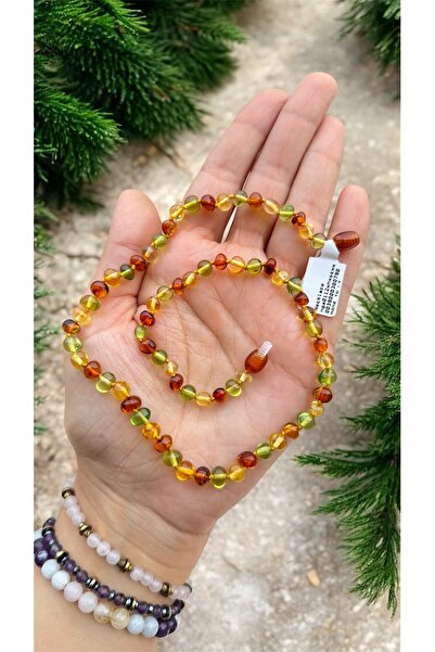 Kehribarkolyecimm Damla kehribar yeşil multicolor yetişkin kolye