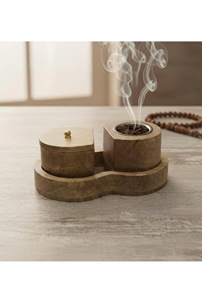 South house Engraved wooden incense burner set, 20*10 cm