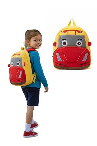 Premium 3D Cartoon Racing Car Plush Backpack for Kids Soft Animated School Bag