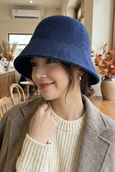 Kapin Yün Bucket Çan Angora Şapka - Lacivert