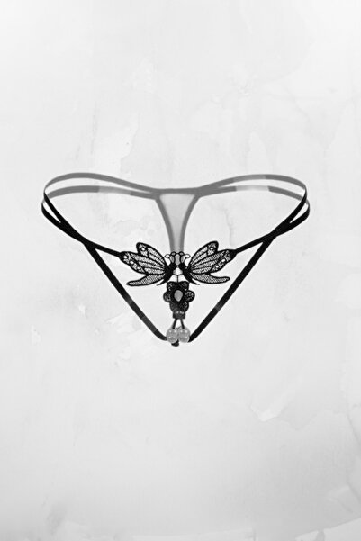 shop Siyah Kelebek Nakışlı Fantezi Tanga - İnci Detaylı Özel Tasarım Dantel İ...